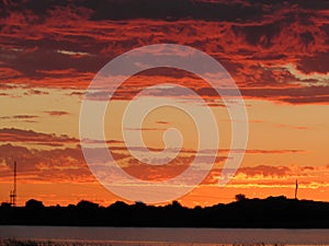 Beautiful orange sunset red clouds