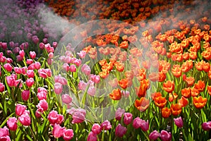 beautiful orange tulip in the garden, natural background in springtime