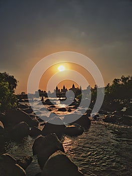 Beautiful Orchha temples next to river betwa near jhansi in india