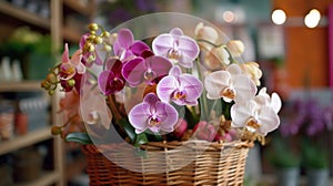 Beautiful Orchid Flowers. Valentine day concept with a copy space. photo