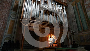 Beautiful organ in the italian church playing the organ