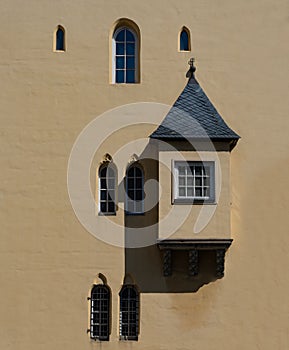 A beautiful oriel in the old town of Esslingen at the Neckar. Baden Wuerttemberg, Germany, Europe