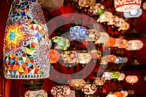 Beautiful oriental lamps in Grand Bazaar, Istanbul, Turkey