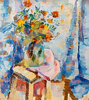 Beautiful Original Oil Painting of flowers in a vase On Canvas