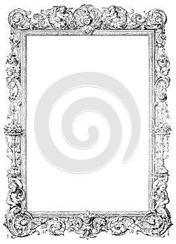 Beautiful Ornamental Picture Frame Illustration. Vintage Antique Drawing or Engraving.