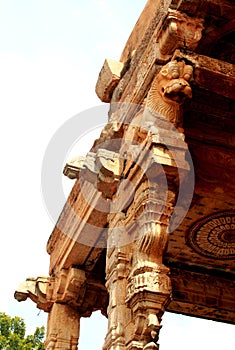 Beautiful ornamental sculptures of the ancient Brihadisvara Temple in Thanjavur, india.