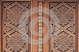 Ornaments on the wooden church doors in armenian medieval monastery