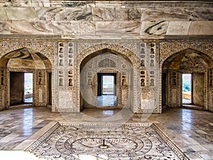 Beautiful ornated Interior of Red Fort, Agra