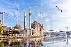 Beautiful Ortakoy Mosque and the Bosporus, Istanbul, Turkey photo