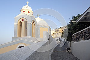 Beautiful orthodox church on Santorini, Greece. Local church in Oia village, Santorini island, Greece - Immagine