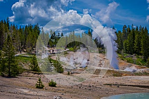 Beautiful outdoor view of spectacular Shot of Norris Geyser Basin