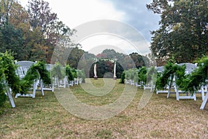 Beautiful outdoor wedding set up surrounded by breathtaking greenery