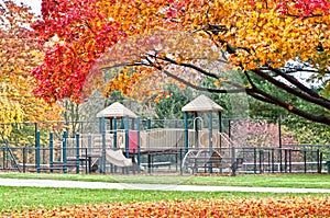 Beautiful outdoors - playground in autumn park