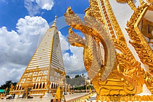 Beautiful pagoda Wat Phrathat Nong Bua Temple in sunshine day at Ubon Ratchathani