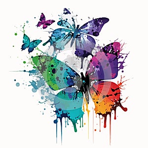 Beautiful paint splatter watercolor abstract, butterflys on the white background. Vector illustration