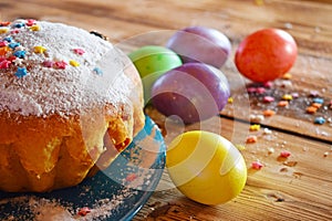 Beautiful painted eggs and cake.