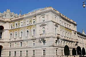 Beautiful and painted facade of Trieste Prefecture in Friuli Venezia Giulia Italy