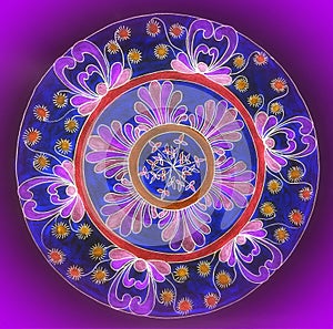Beautiful painted mandala on violet  background