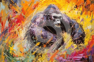 Beautiful painting of angry gorilla. Wildlife Animals. Illustration, Generative AI