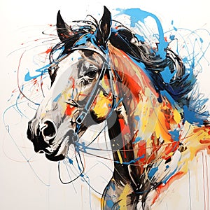 Beautiful painting of a horse head on clean background. Mammals, Wildlife Animals.