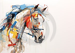 Beautiful painting of a horse head on clean background. Mammals, Wildlife Animals. Illustration, Generative AI