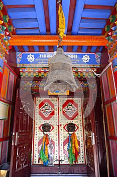 Beautiful painting interior in Tibetan Buddhist monastery Arou Da Temple in Qinghai China