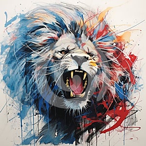 Beautiful painting of a lion head on clean background. Mammals, Wildlife Animals.