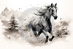 Beautiful painting of a running horse. Wildlife Animals. Illustration, Generative AI photo