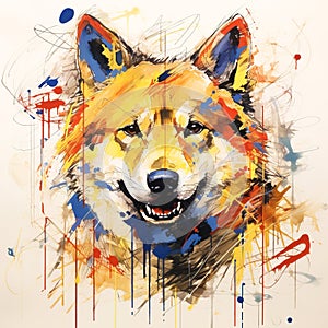 Beautiful painting of a shiba inu dog head on clean background. Mammals. Pet. Animals.