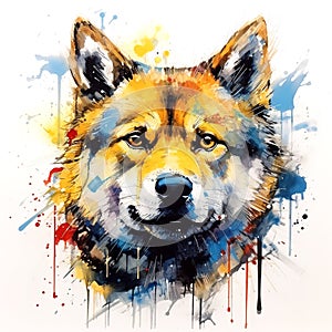 Beautiful painting of a shiba inu dog head on clean background. Mammals. Pet. Animals.