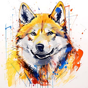 Beautiful painting of a shiba inu dog head on clean background. Mammals. Pet. Animals.