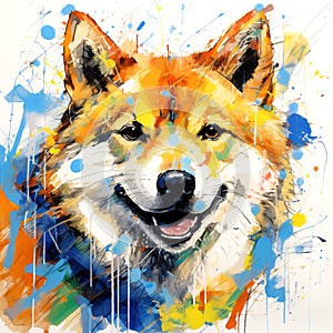 Beautiful painting of a shiba inu dog head on clean background. Mammals. Pet. Animals. photo