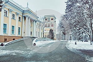 Beautiful palace of Rumyantsev Paskevich in Gomel in winter