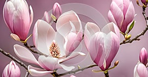 Beautiful pale pink and magenta magnolia flowers