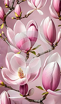 Beautiful pale pink and magenta magnolia flowers