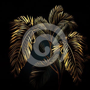 Beautiful palm tree leaf on black background Generative AI