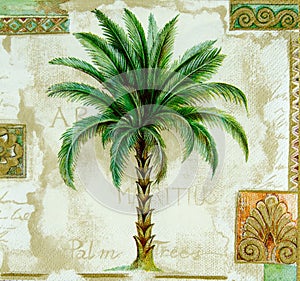 Beautiful palm tree pattern on napkin