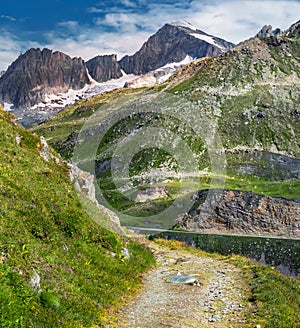 Beautiful panorama of Alps in summer, mountaine road
