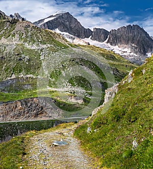 Beautiful panorama of Alps in summer, mountaine road