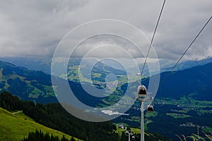 Beautiful panorama and cable car transportation to Kitzbuhel Horn Alpine Road