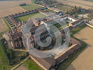 Beautiful panorama of Certosa di Pavia at morning