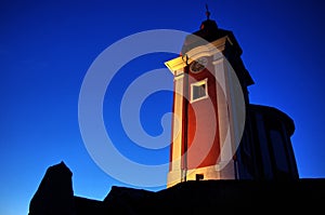 Beautiful panorama with church and blue sky, architecture concept, Slovakia traveling