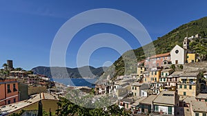 Beautiful panorama of the Cinque Terre from the historic center of Vernazza, Liguria, Italy
