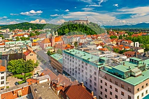 Beautiful panorama of the city of Ljubljana on a summer evening, Slovenia