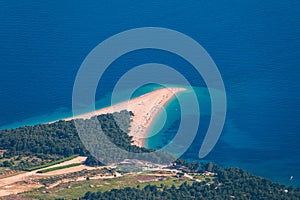 Beautiful panorama of famous Adriatic beach Zlatni Rat (Golden Cape or Golden Horn) with turquoise water , Island of Brac Croatia