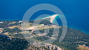 Beautiful panorama of famous Adriatic beach Zlatni Rat Golden Cape or Golden Horn with turquoise water , Island of Brac Croatia