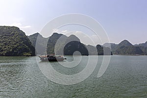 Beautiful panorama of Ha Long Bay Descending Dragon Bay popular tourist destination in Asia. Vietnam