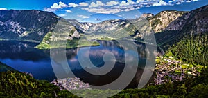 Beautiful panorama of HallstÃ¤tter See or Lake Hallstatt