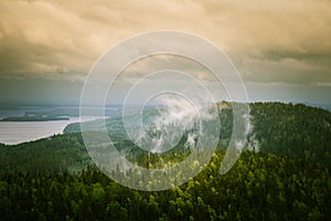 A beautiful panorama of lake and forest from Koli National park peaks