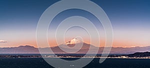 Beautiful panorama of Mount fuji, Miura Peninsula, Sagami Bay and Tokyo Bay from Jigoku Nozoki photo